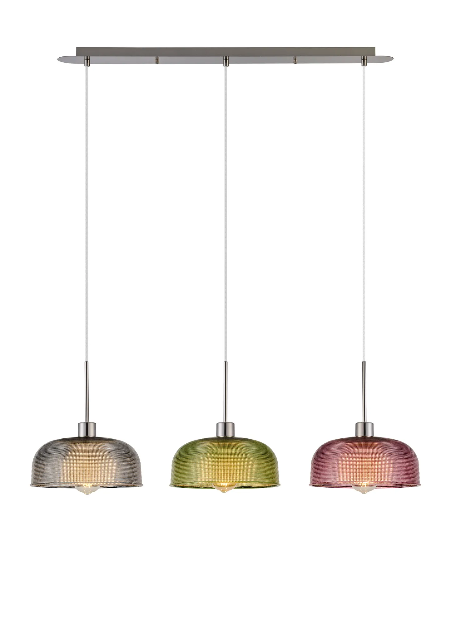 DK1401  Lori Linear Pendant, 3 Light Adjustable E27, Satin Nickel/Smoke Blue/Moss Green/Purple Shades